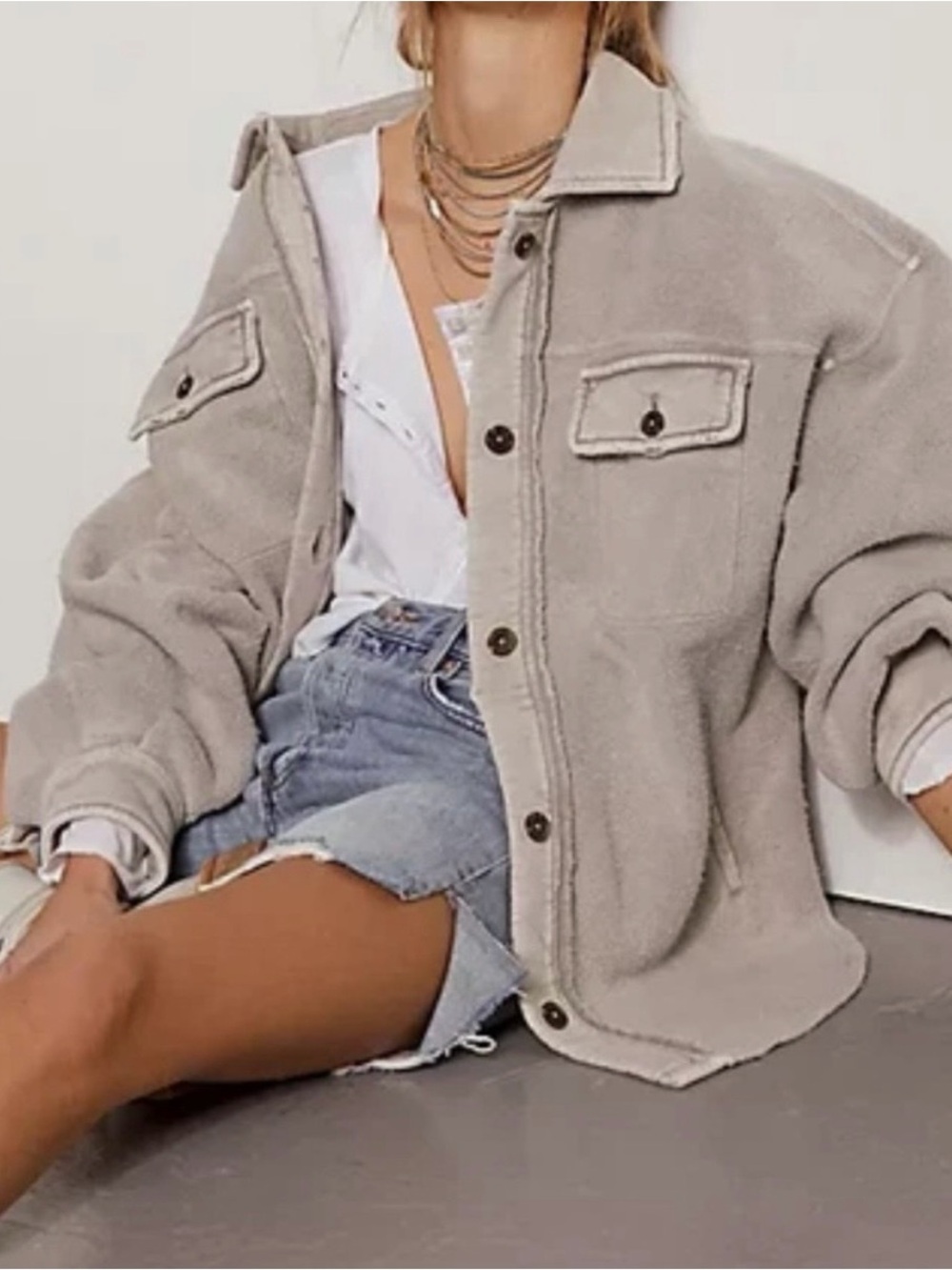 Free People Ruby XS Shacket in Stone Boho Oversized
